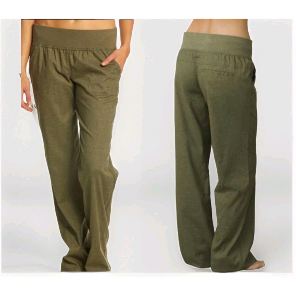 Prana Mantra Hemp Yoga Pants Green Wide-Leg Stretch Lightweight Womens Size S